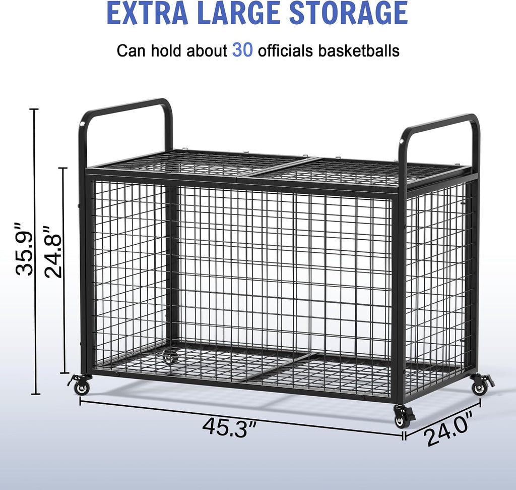 Ball Cart Storage for Garage Compatible with Optional Divider, Extra Large Basketball Cage Bin for Indoor Outdoor