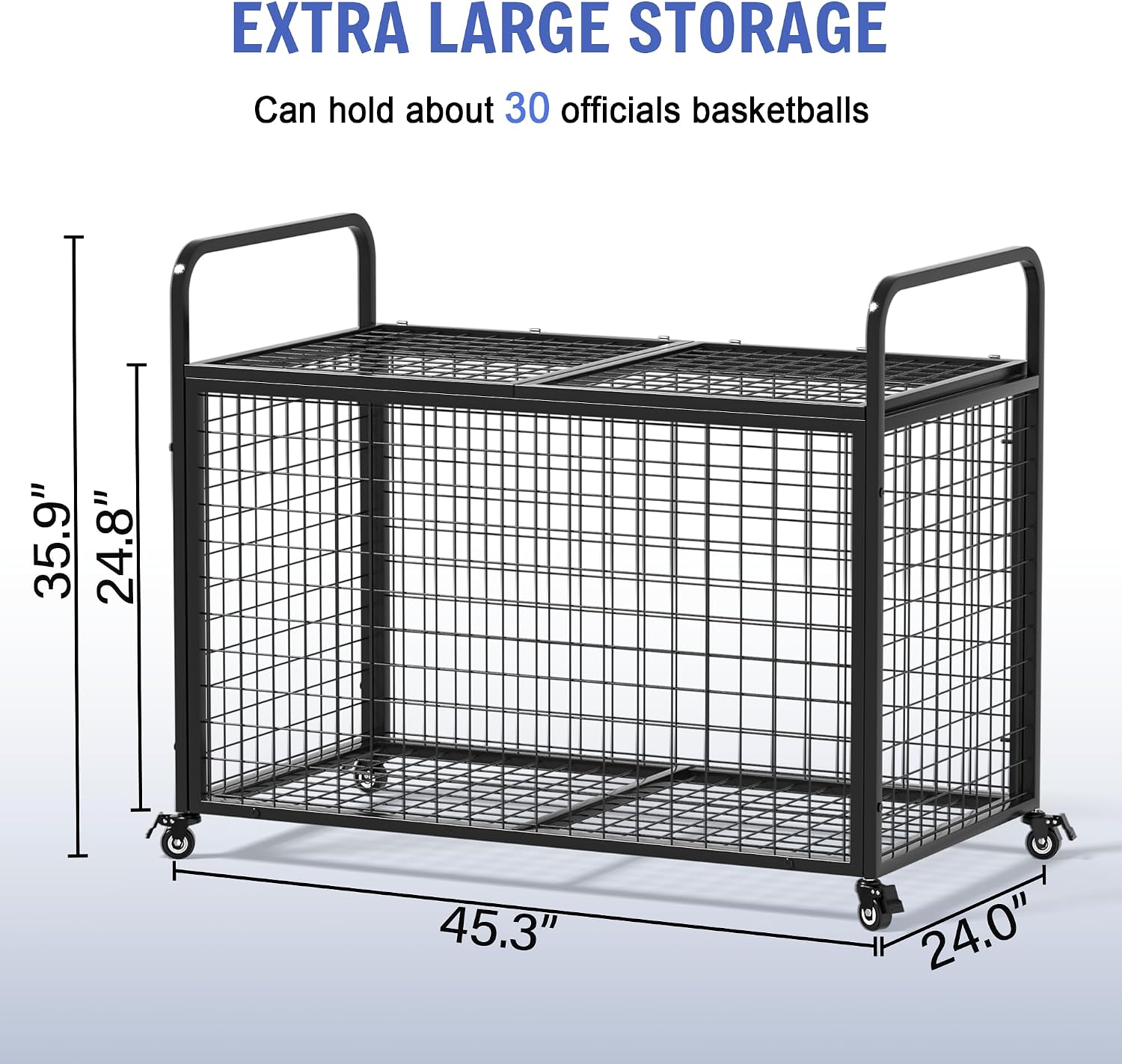 Ball Cart Storage for Garage Compatible with Optional Divider, Extra Large Basketball Cage Bin for Indoor Outdoor
