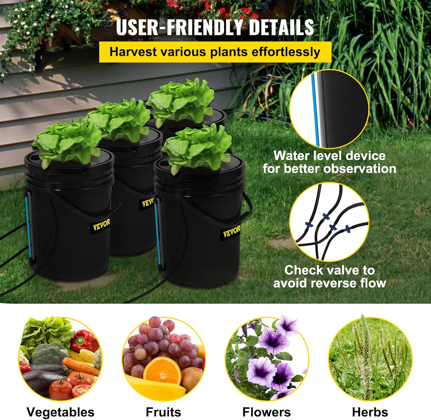 DWC Hydroponic System, 5 Gallon 4 Buckets, Deep Water Culture Growing Bucket, Hydroponics Grow Kit with Pump, Air