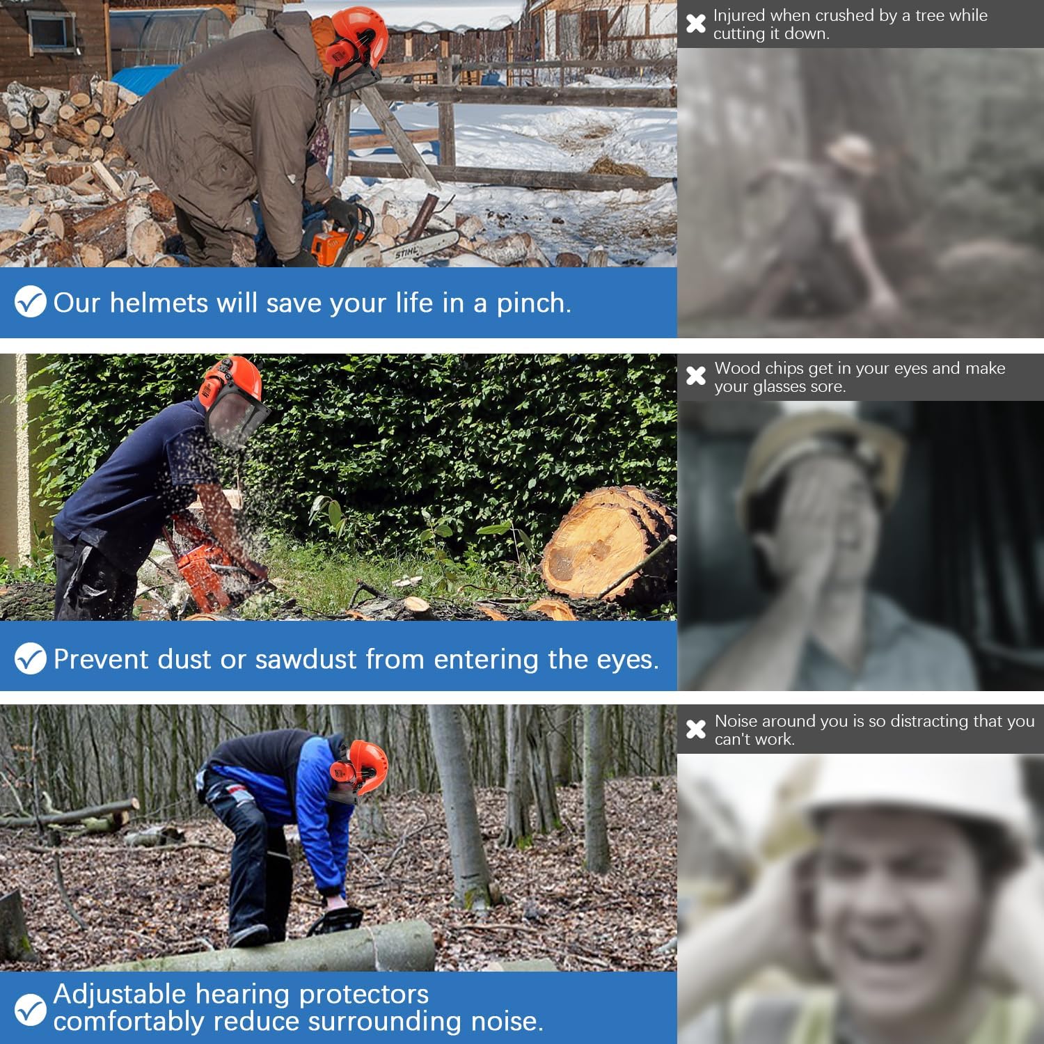 6-in-1 Chainsaw Helmet with Face Shield and Hearing Protection Ear Muffs, Forestry Safety Hard Hat Kits, ANSI Z89.1