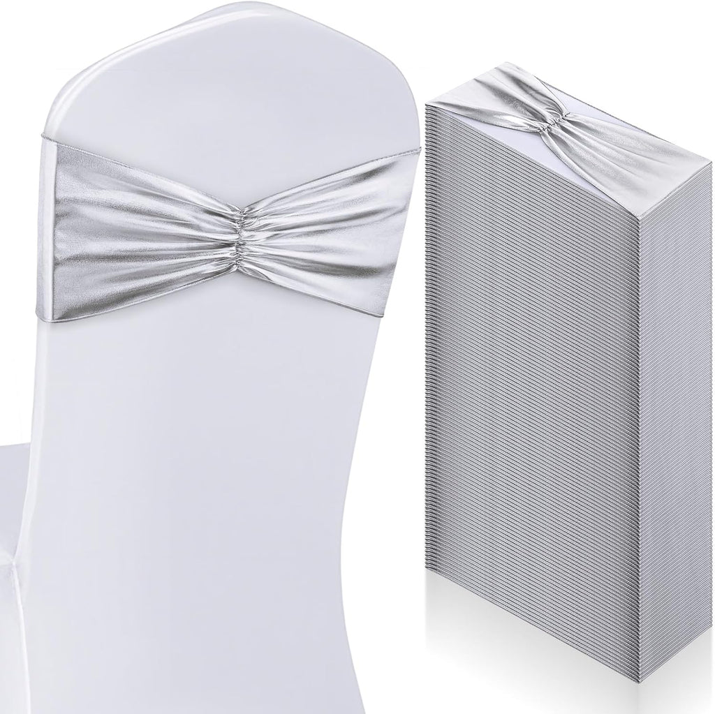 50 pcs Chair Sashes Shiny Bow Spandex Bands for Dining Chair Slipcover Wedding Banquet Parties Reception Restaurant