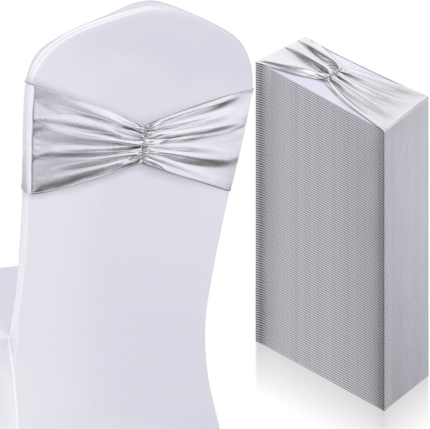 50 pcs Chair Sashes Shiny Bow Spandex Bands for Dining Chair Slipcover Wedding Banquet Parties Reception Restaurant