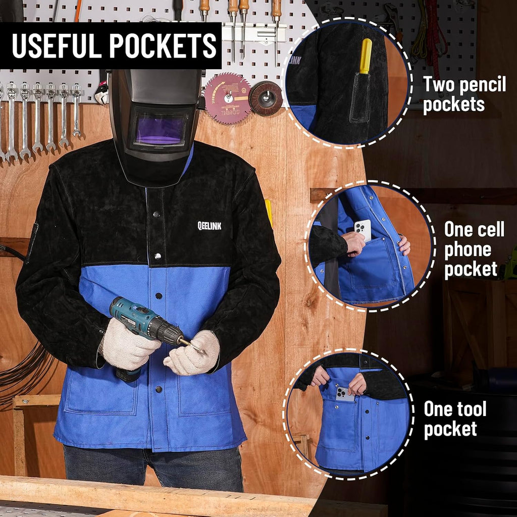 Welding Jacket Split Leather Sleeves | Premium Flame Resistant Cotton Body Hybrid Welder Jackets Clothes