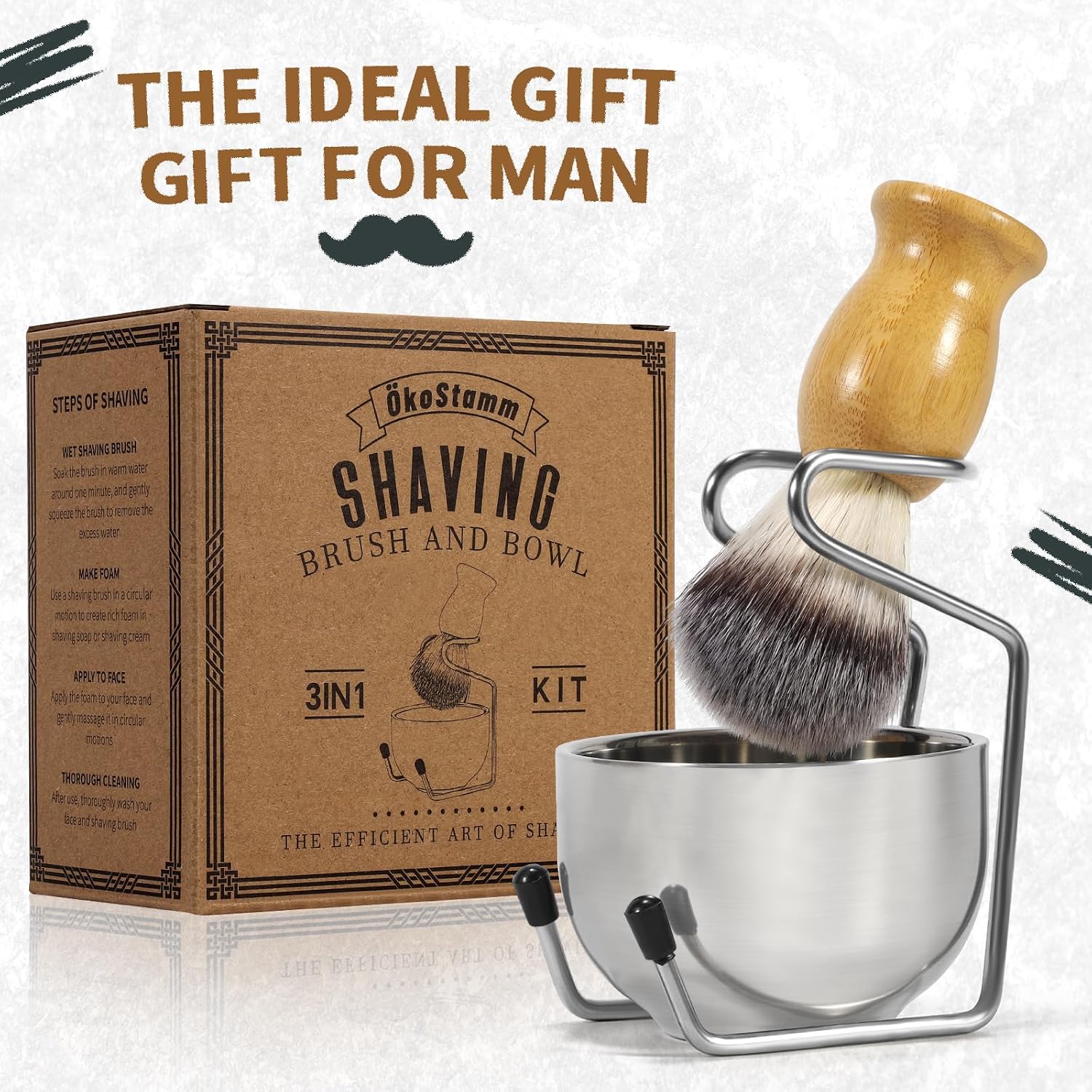 Bamboo Shaving Brush and Bowl with Synthetic Badger Bristle | Odorless Bristle, Ergonomic Handle, Starter Men’s