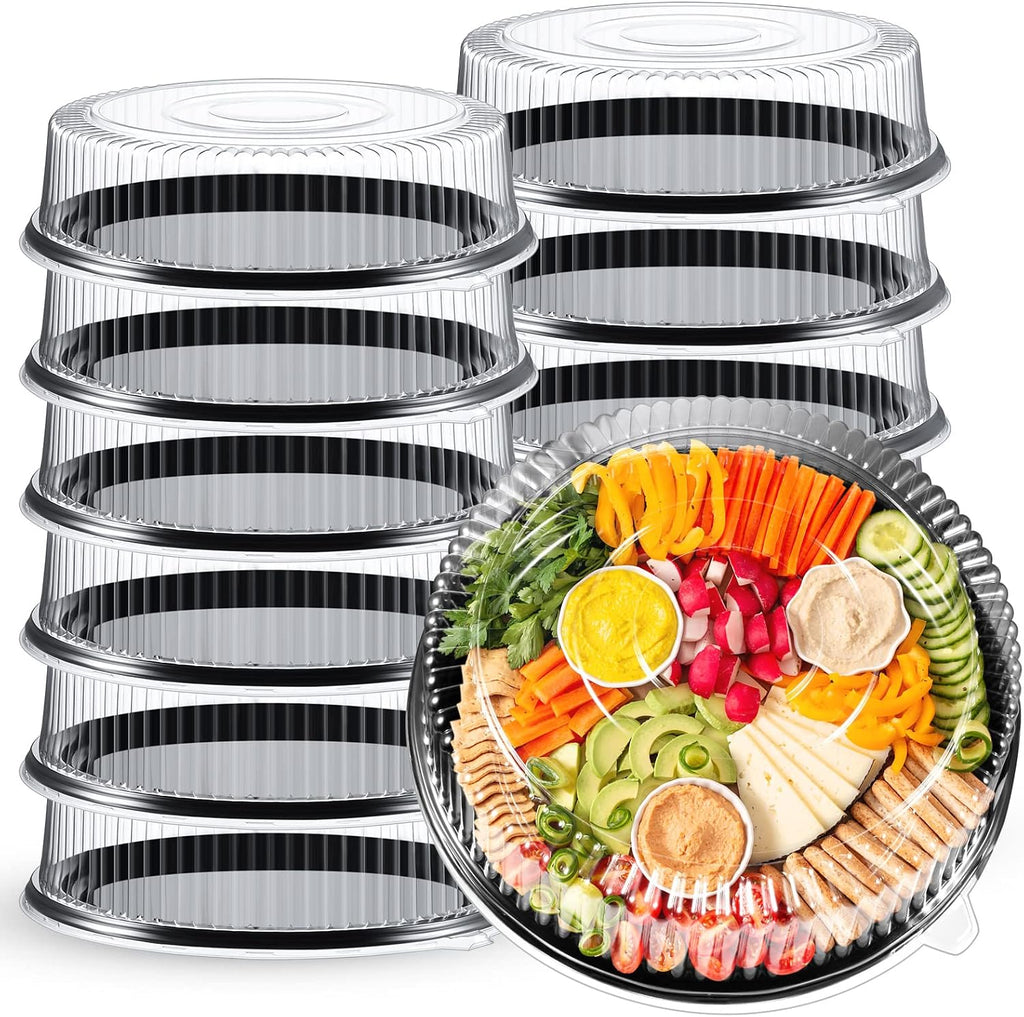 12 Pack 18 Inch Round Plastic Serving Trays with Lids