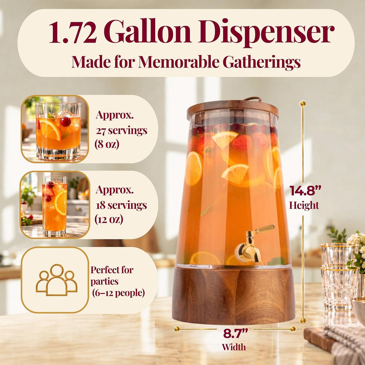 Glass Drink Dispenser with Spigot - Beverage Dispenser with Stand