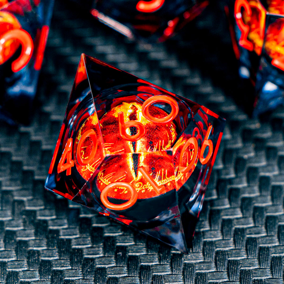 RPG Resin Dice Gazes Eye Dice Liquid Core Flaming RPG Sharp Edged Dice Set with Gift Box, Polyhedral RPG Dice Set