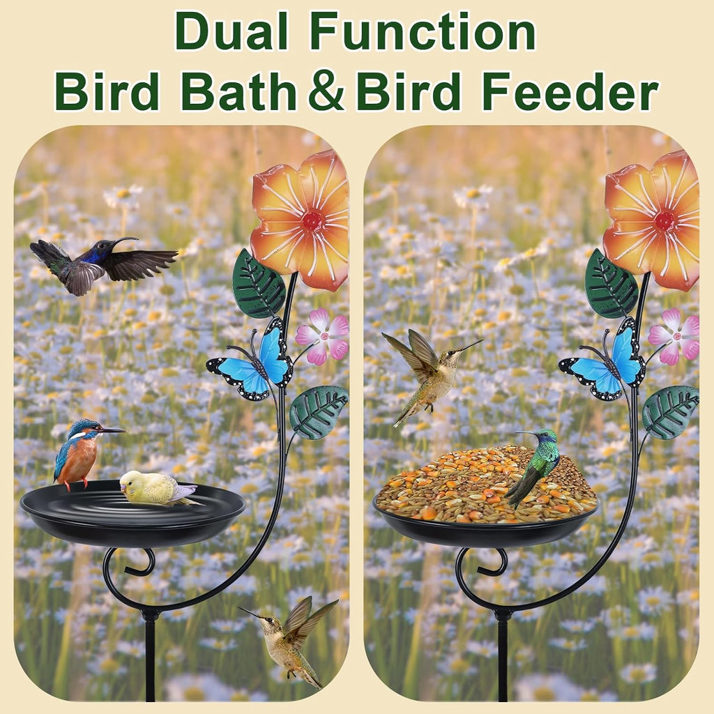 Small Metal Bird Bath for Outside, 8” Dia Bowl Bird Baths Feeder Bowl for Outdoors, Standing Birdbaths & Birdfeeder