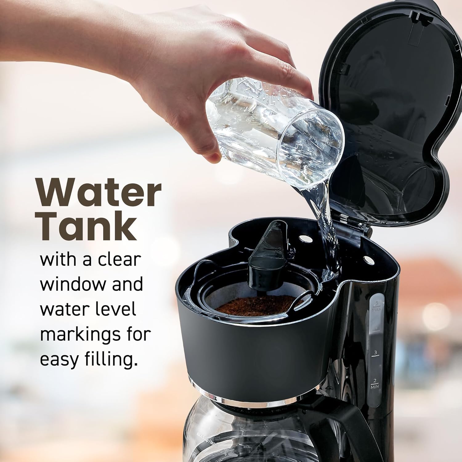 EHC-5055 Automatic 5-Cup Brew & Drip Coffee Maker with Pause N Serve Reusable Filter, On/Off Switch, Water Level