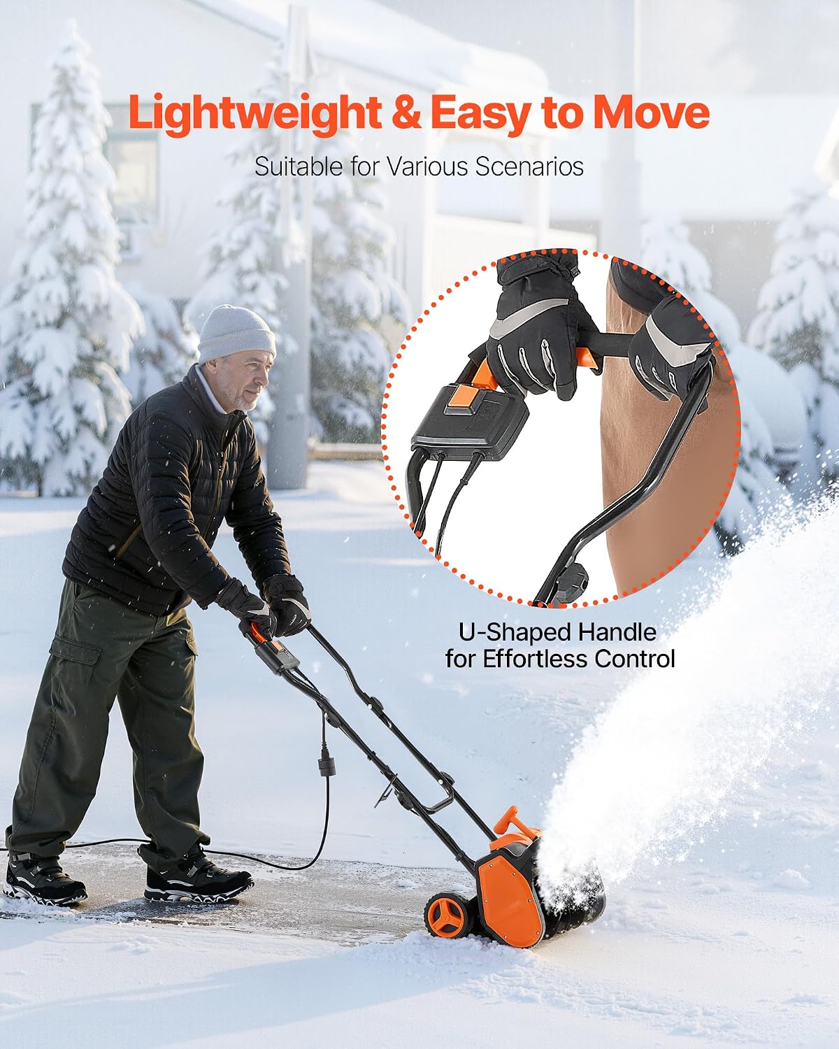 Corded Electric Snow Shovel, 12A 17 inch Snow Shovel, 60° Adjustable Chute, 20 ft Throwing Distance, Snowthrower with