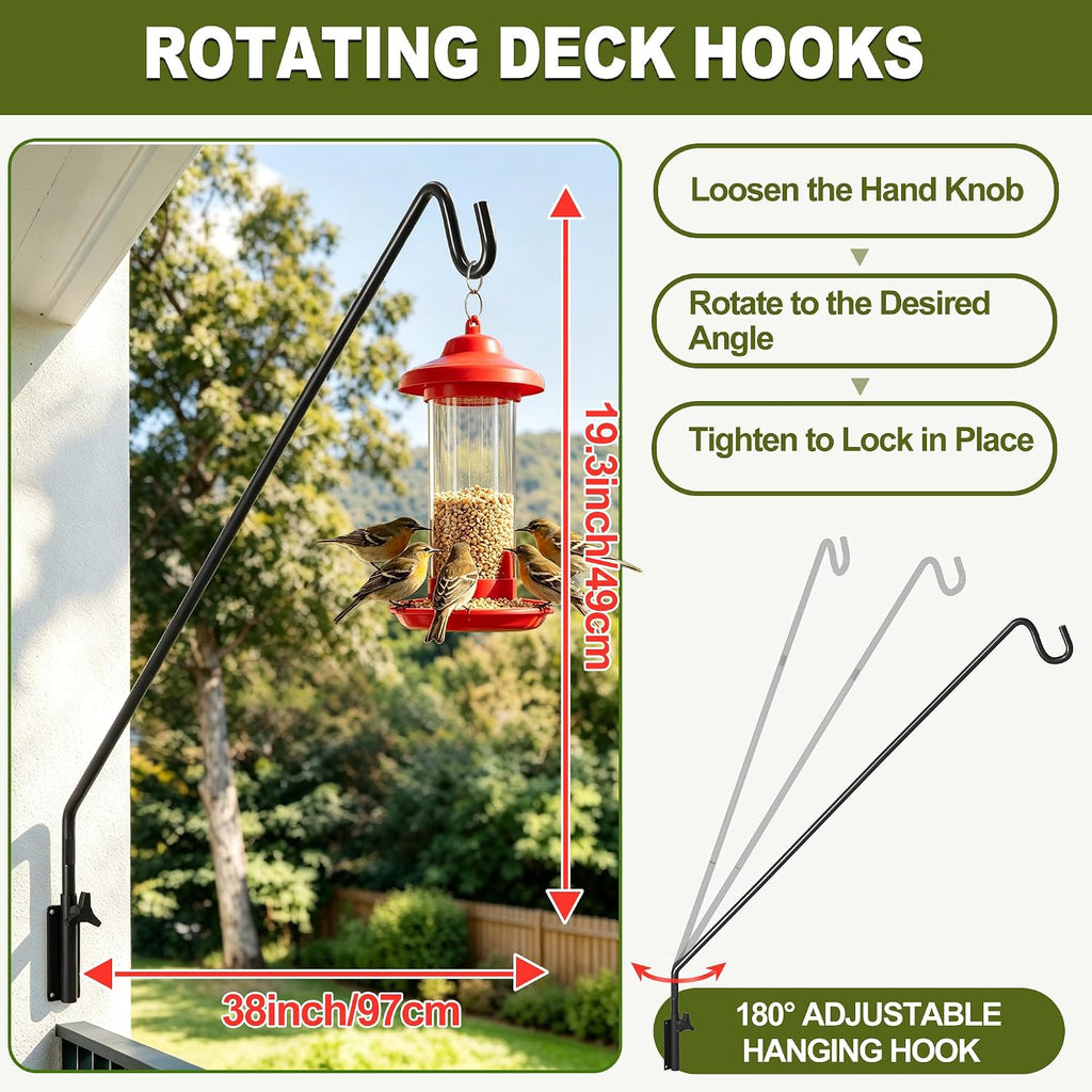Heavy Duty Extended Reach Wall Mounted Deck Hook Wall Pole,Bracket Direction and Length Adjustable Plant Bracket for