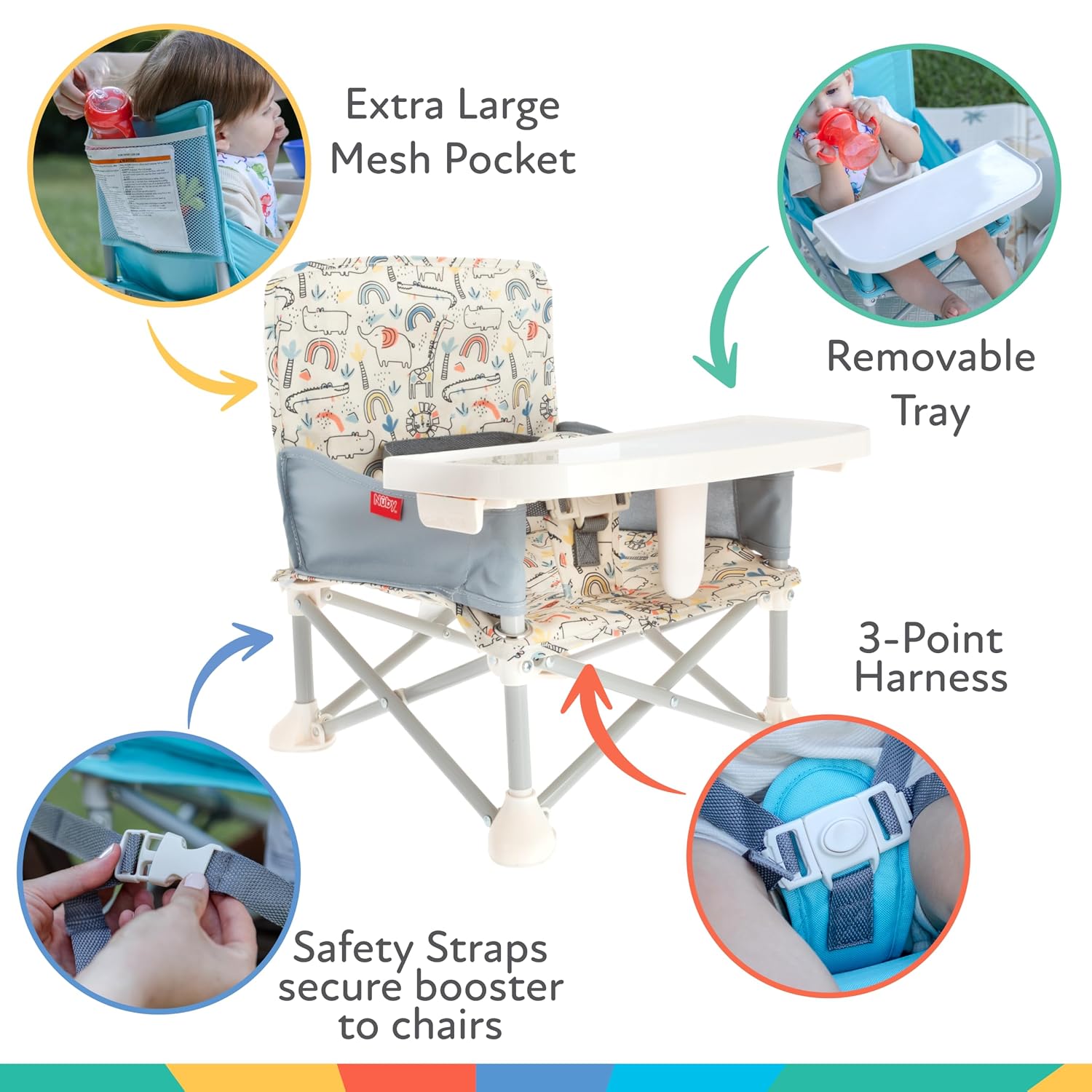 Pop-Up Booster Seat with Removable Tray - 6+ Months - Portable Booster Seat for Floor for Indoor/Outdoor Use