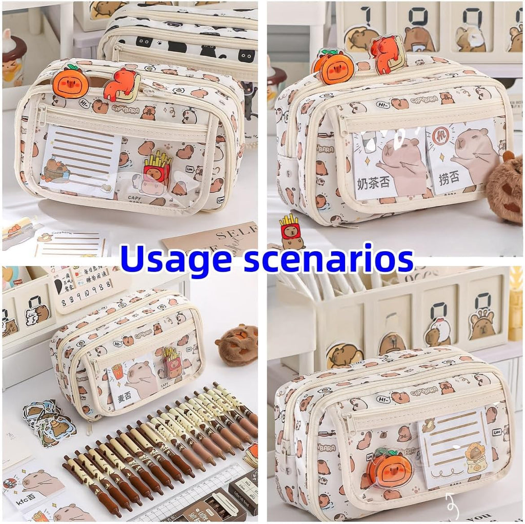 Cute Kawaii Pencil Case Pouch Cartoon Pen Box Holder Organizer for Office Workspace Supplies Desk Accessories Travel