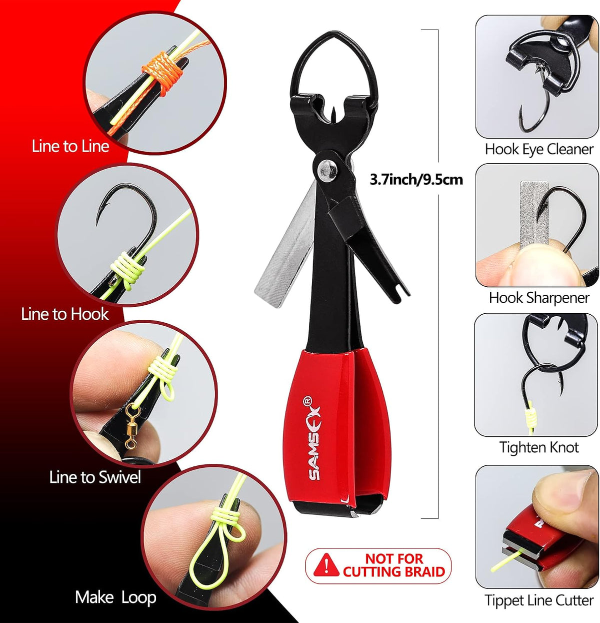 Aluminum Fishing Pliers Hook Remover Braid Line Cutter with Coiled Lanyard, Fly Fishing Knot Tying Tool & Retractors
