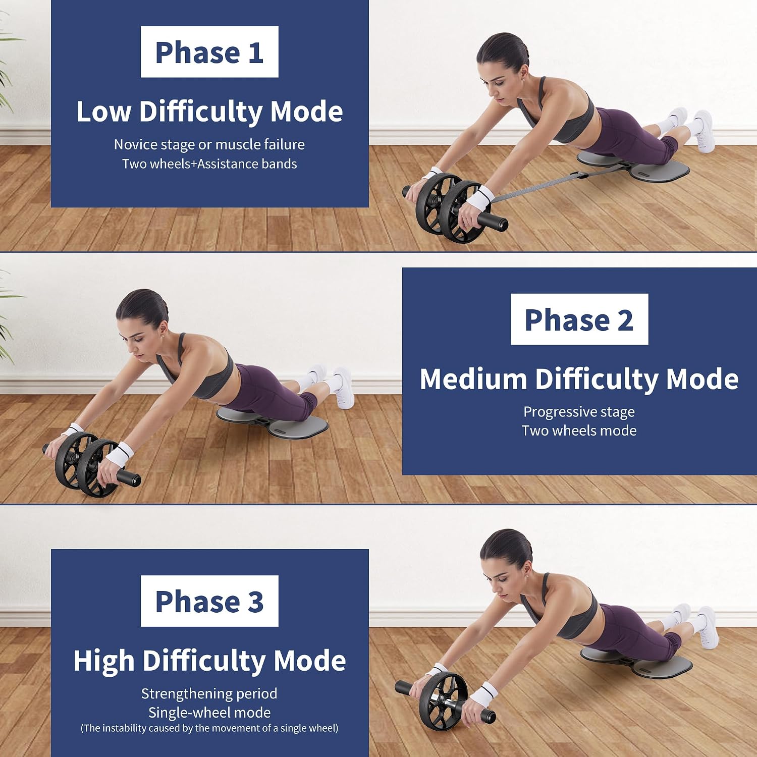 Ab Roller Wheel with Adjustable Resistance，Automatic Rebound Abs & Core Workout Equipment for Beginners，All Levels &