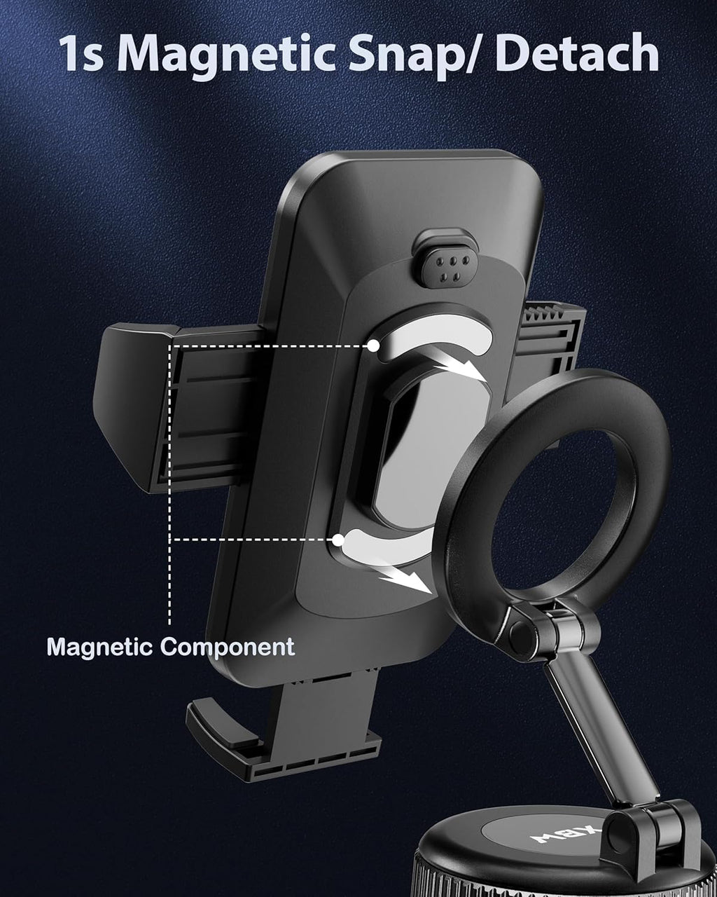 Car Phone Mount with Magnetic Clip for Magsafe & Android 360 Universal Suction Phone Mount for Dashboard Windshield