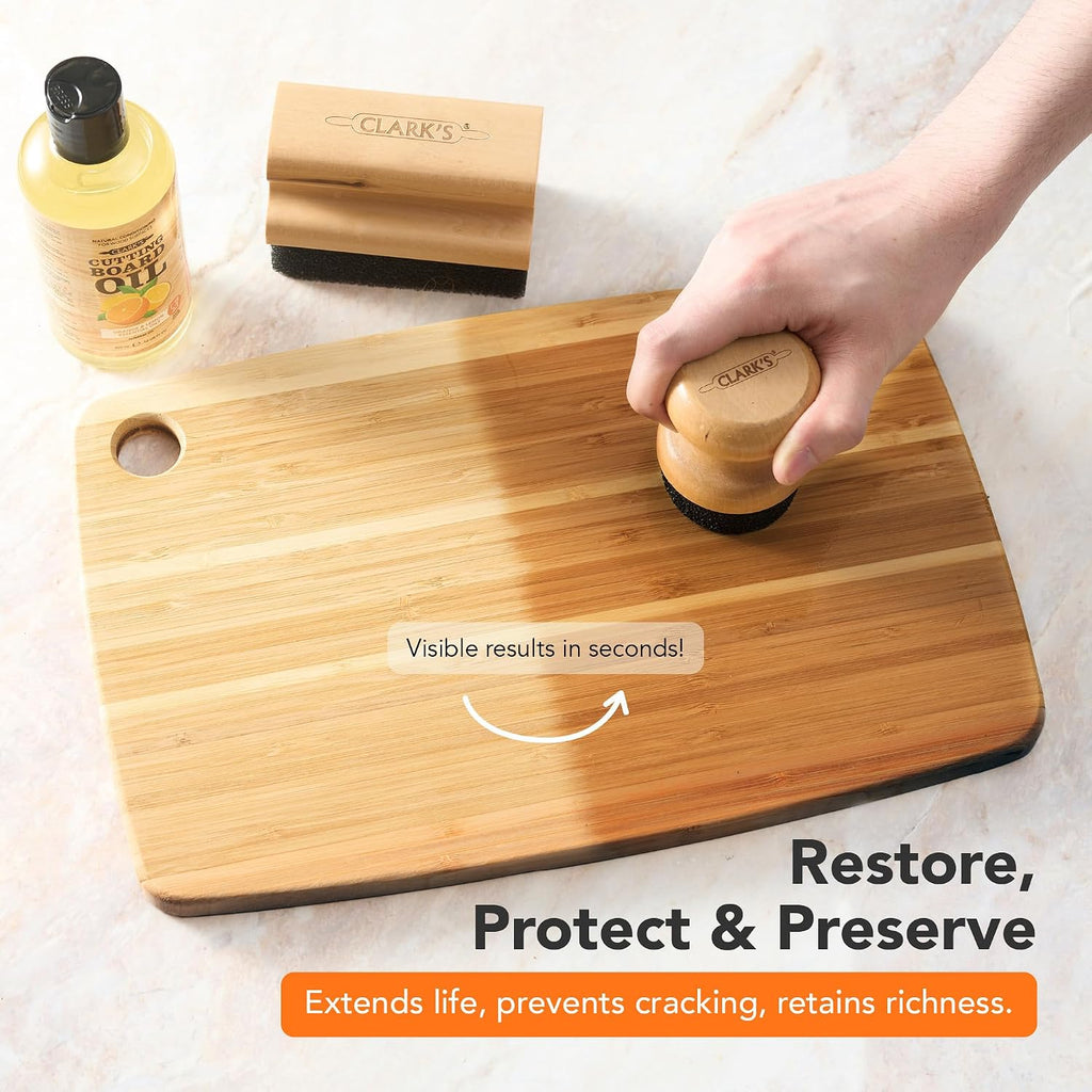 Clark’S Cutting Board Oil and Wax Kit – Includes Food Grade Mineral Oil (12oz), Finishing Wax (6oz), Applicator, &