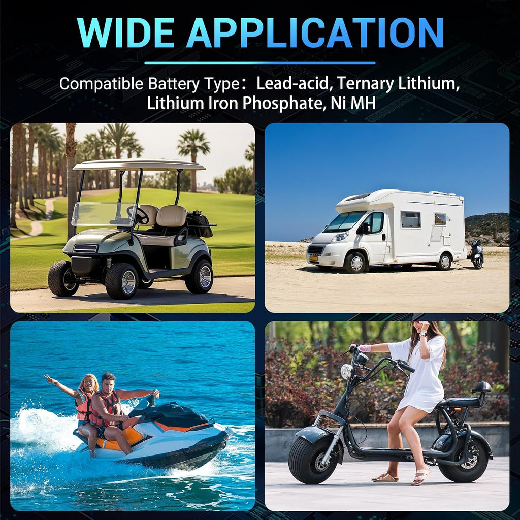 48v Golf Cart Battery Meter - LCD Display Lithium Battery Monitor 10-100v Volt Meter Temperature Gauge for Marine RV