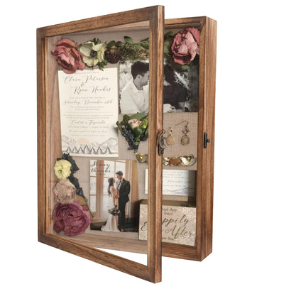Large Shadow Box Frame 11x14 Display Case, Wood Wedding Bouquet Memory Box