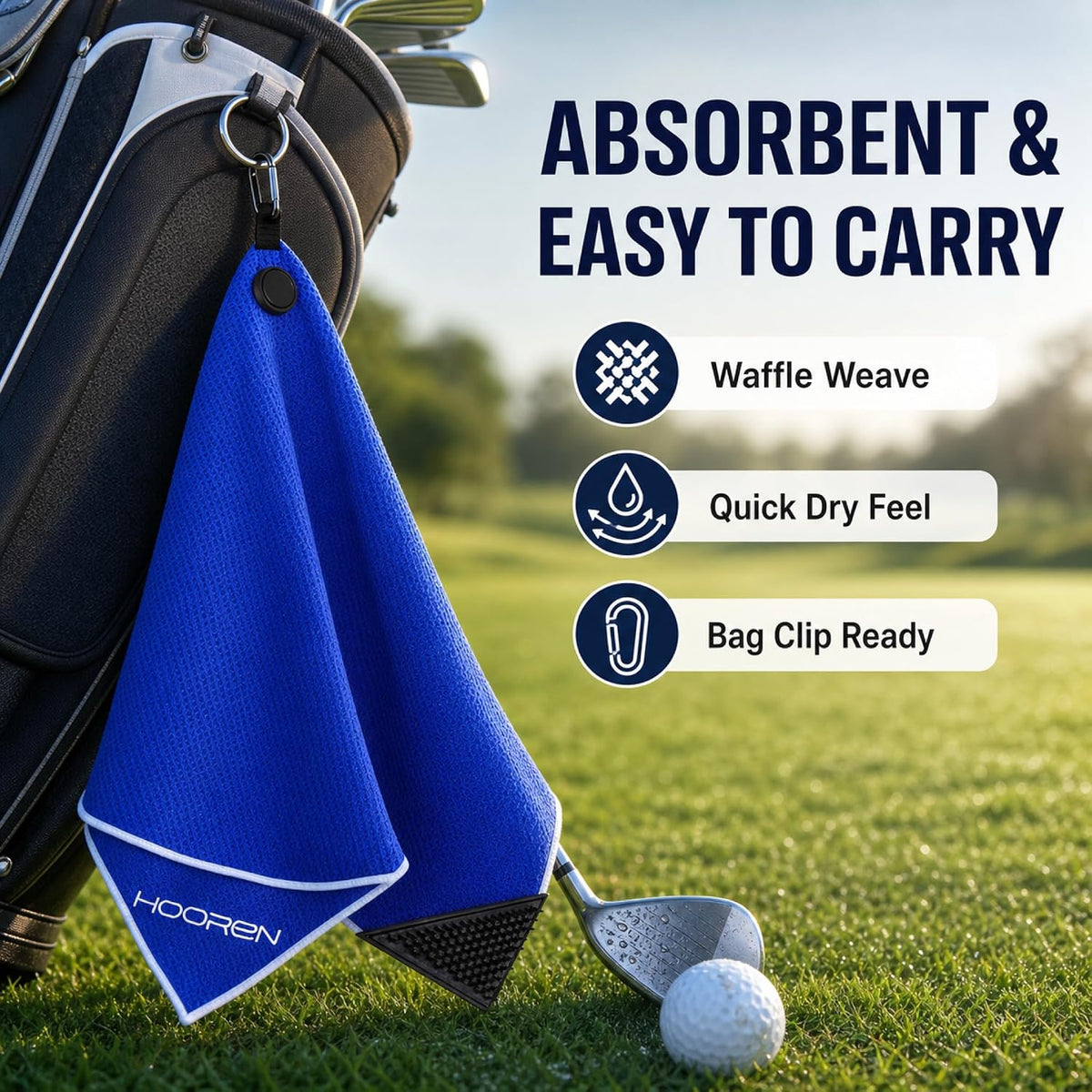 Magnetic Golf Towel, 4-in-1 Golf Club Cleaning Kit with Groove Cleaner Brush & Storage Pocket, 3-Stage Waffle