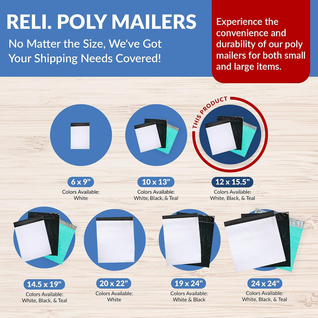 Poly Mailers 12x15.5 | 500 Pcs Bulk Shipping Envelopes
