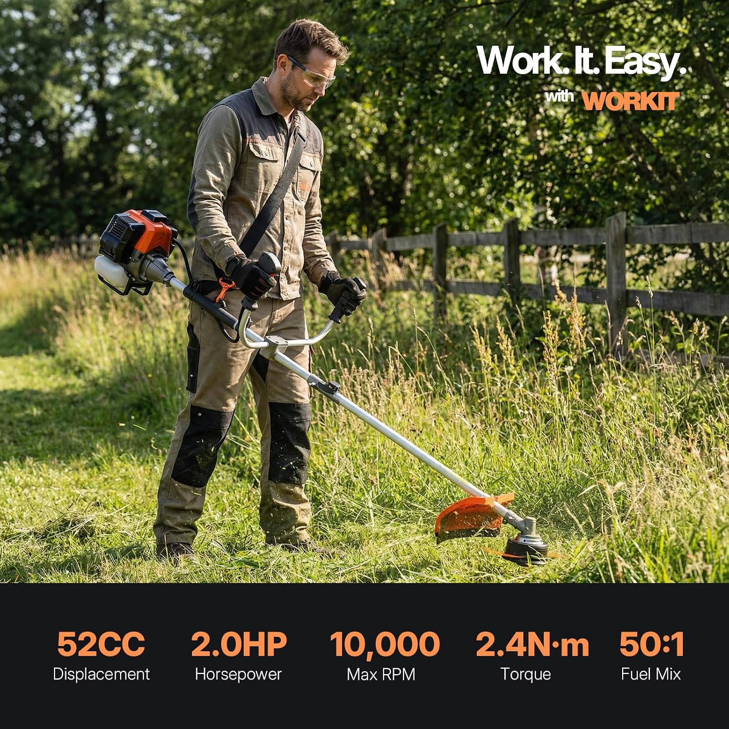 52cc 2-Cycle 3-in-1 Gas String Trimmer, 17" Edger & Heavy Duty Brush Cutter with 40T/3T Blades, Commercial Grade Weed