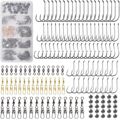 Fishing Hooks Sinkers Snap Swivels Assortment 150pcs Fishing Terminal Tackle Kit Baitholder Octopus Circle Hooks
