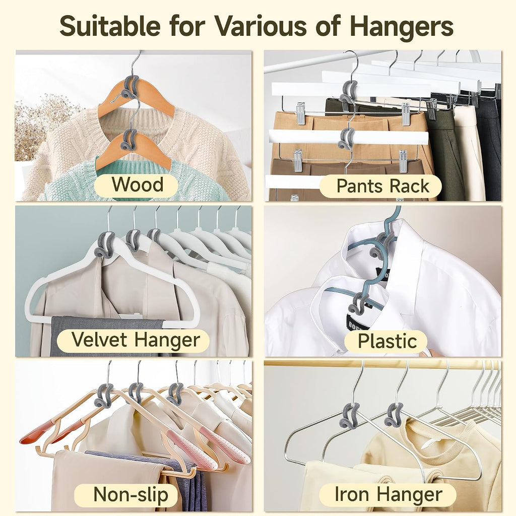 60 Pack Velvet Space-Saving Hanger Connector Hooks for Closet, Gray | Cascading Hanger Hooks, College Dorm Essentials