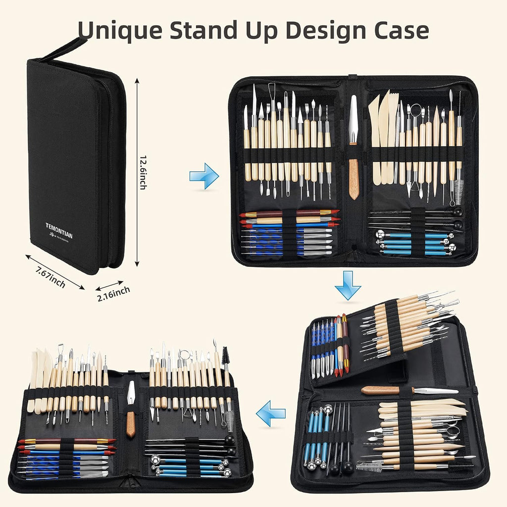 Clay Sculpting Tools for Pottery, Polymer & Air Dry Clay, 44 PCS | Clay modeling tools with an upgraded storage case