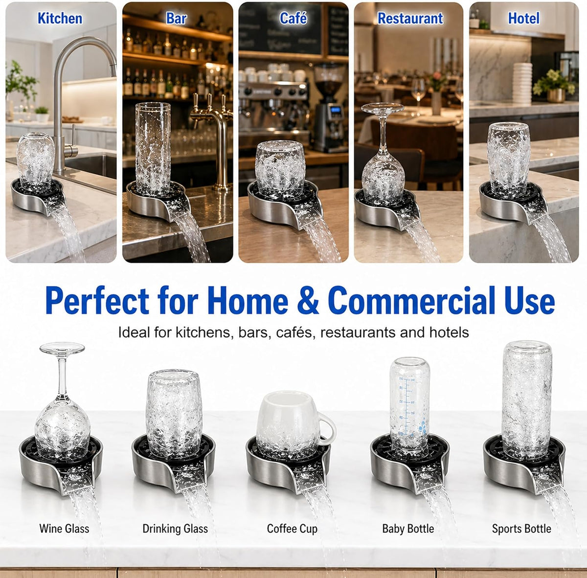 Stainless Steel Glass Rinser with 47" Pull-Out Spray for Kitchen Sink Bar