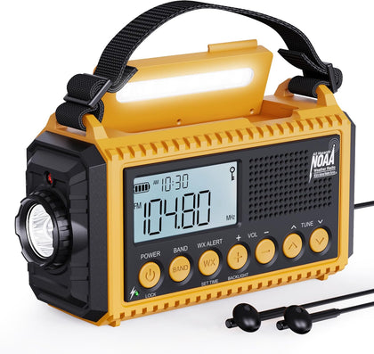 Emergency Radio Hand Crank NOAA Weather Alert/AM/FM/SW, 5000mAh Rechargeable Battery Powered Solar, Portable with