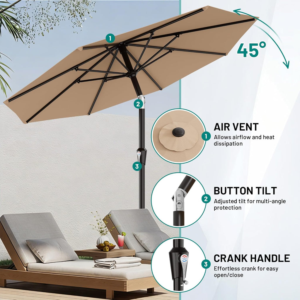 9 FT Patio Umbrella for Outdoor, Outdoor Table Umbrella with Push Button Tilt and Crank, Outdoor Patio Umbrellas with