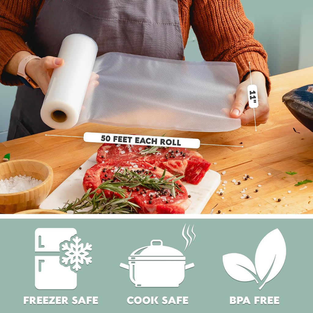 Vacuum Seal Rolls, Vac Seal Bags for Food Storage, Meal Saver Freezer Vacuum Sealer Bags, Sous Vide Bags Vacuum