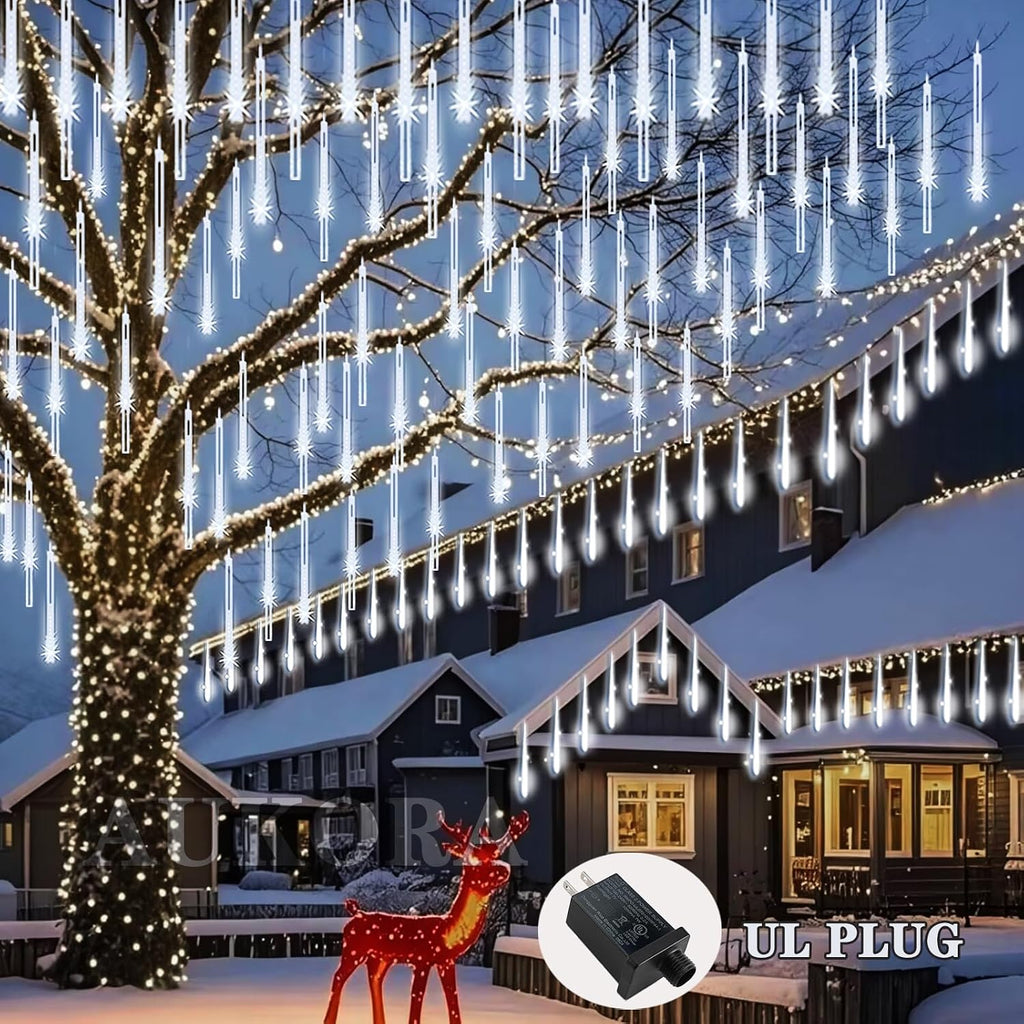 Outdoor Christmas Lights, Meteor Shower Falling Rain String Light | UL Certified Straight Plug 12inch 8 Tubes 192