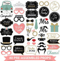 Fully Assembled Wedding Photo Booth Props - Set of 40 - Pink & Teal