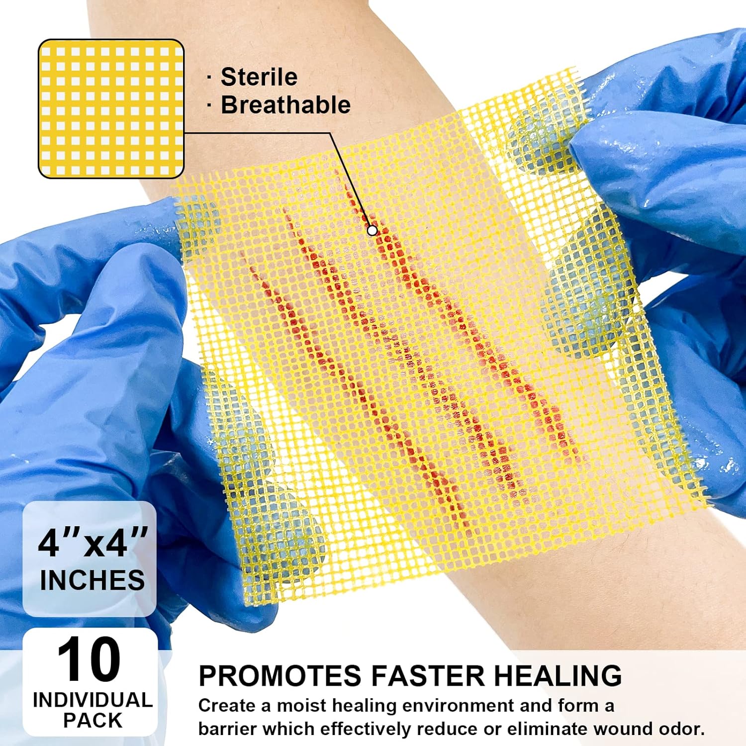Honey Gauze Wound Dressing, 4" x 4" Manuka Honey Wound Care, Medical Grade Honey Bandages for Wound Care, Honey Patch