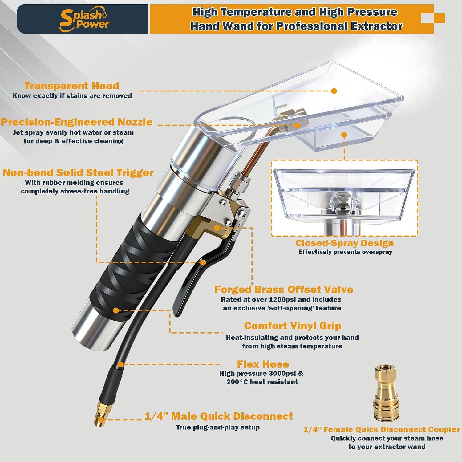 Upholstery Carpet Extractor Wand for Auto Detailing | High-pressure, Heat-resistant Carpet Cleaner Hand Wand with