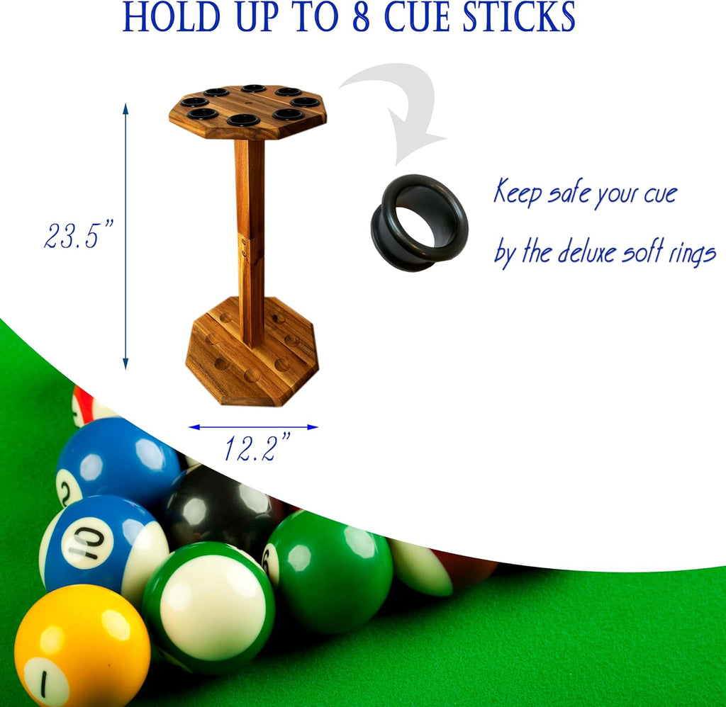 Freestanding Billiard Cue Rack, Pool Table Accessories Hold 8 Cues, Pool Cue Stick Holder, Wooden Floor Stand Pool