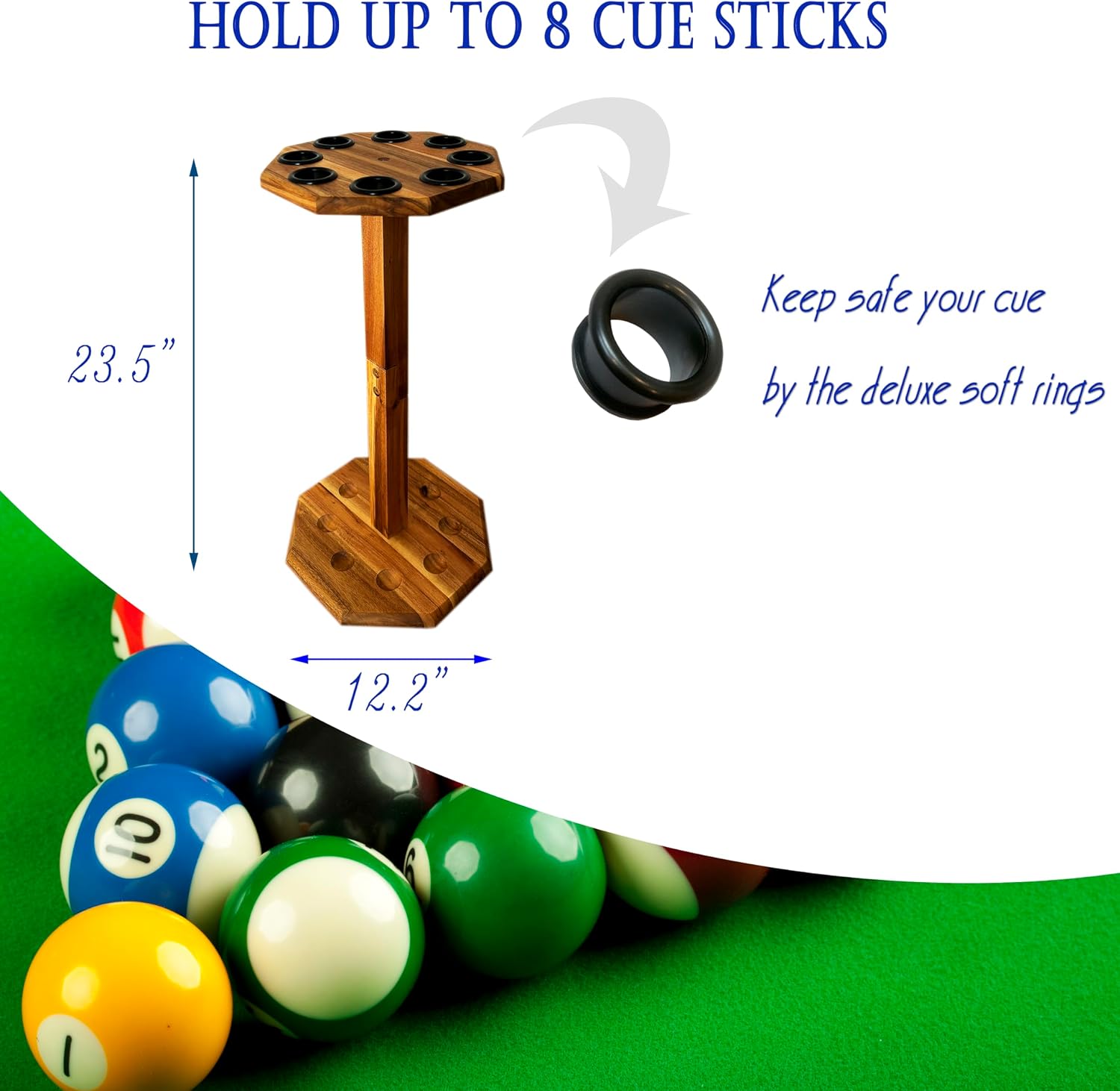 Freestanding Billiard Cue Rack, Pool Table Accessories Hold 8 Cues, Pool Cue Stick Holder, Wooden Floor Stand Pool