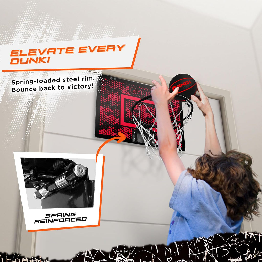 Over the Door Mini Basketball Hoop: 18x12 Shatterproof Backboard, 2 Mini Basketballs, and Hand Pump Included
