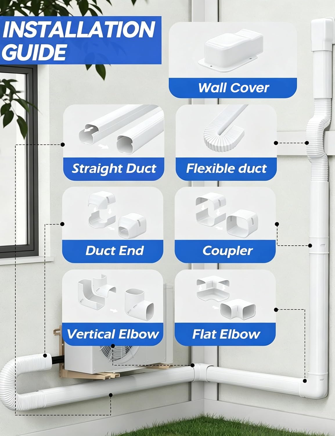 4" 17Ft Mini Split Line Set Cover, Easy Install PVC Line Hide Kit | Decorative Weather Protection UV-proof PP Lineset