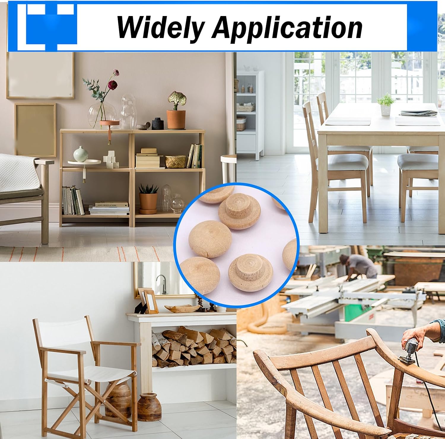 150Pcs 4-Sizes Button Wood Plugs 3/16" 5/16"，3/8"，1/2" Wooden Hole Plugs for Holes in Furniture/Table and Chair