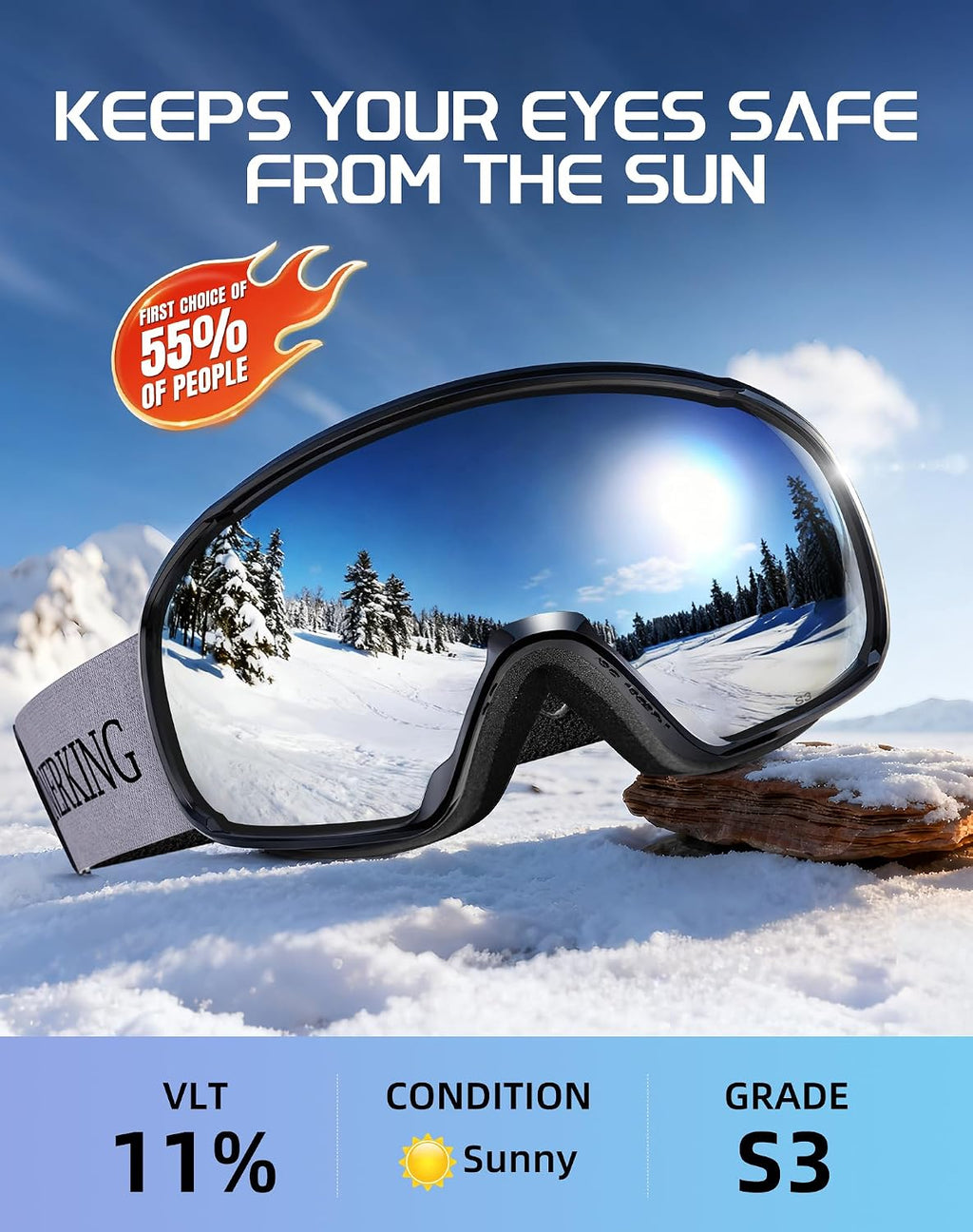 OTG Ski Goggles, Anti-Fog Snowboard Goggles for Men & Women | SGS-certified anti-fog lenses, OTG over-glasses design