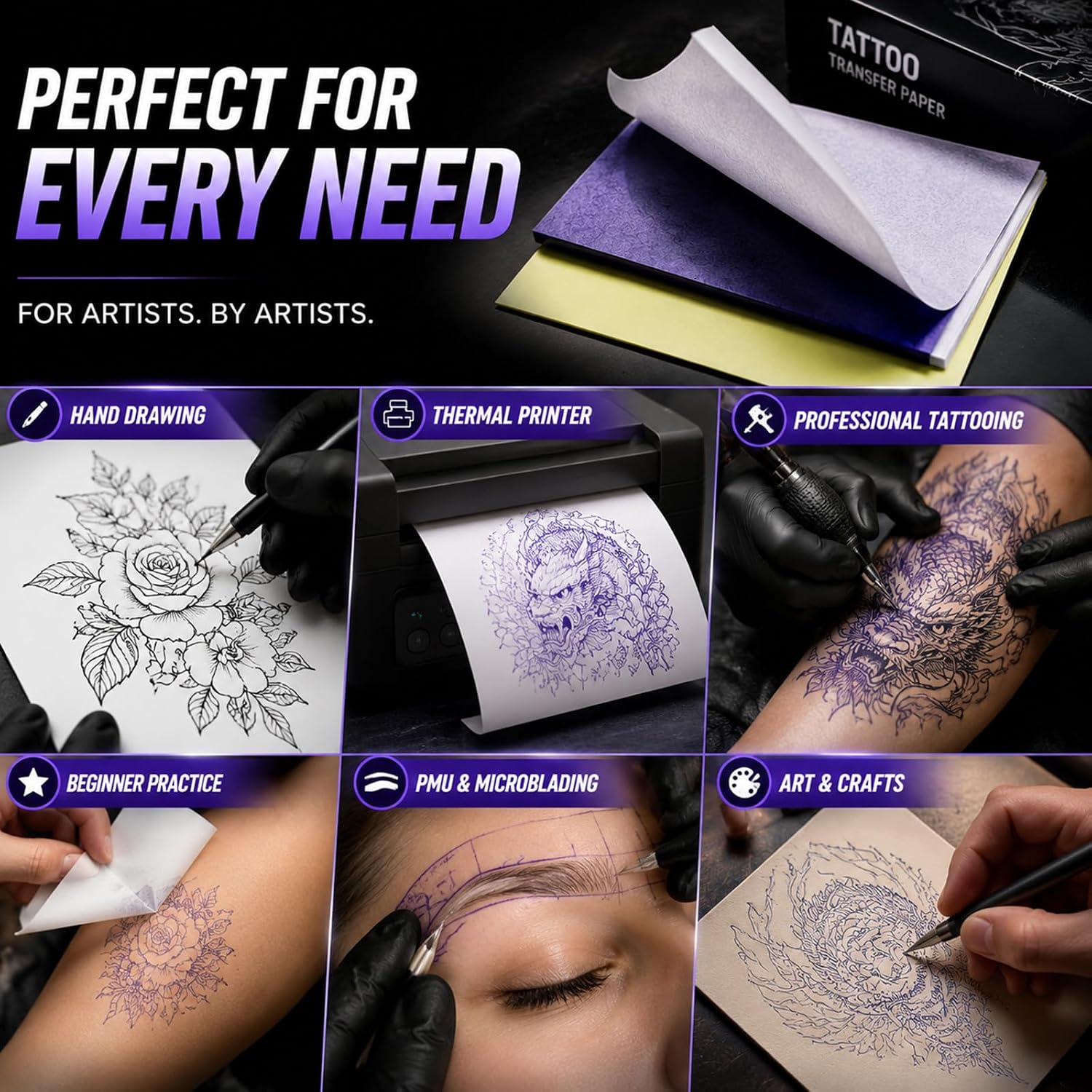 Tattoo Transfer Paper 50 Sheets - Stencil Paper 4-Layer 8.5" x 11" Professional Thermal Transfer Paper for Tattoo