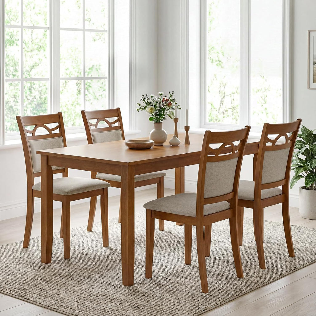 Wooden Dining Chairs Set of 4, Farmhouse Side Chairs w/Solid Rubber Wood Frames, Comfortable Backrests, Upholstered