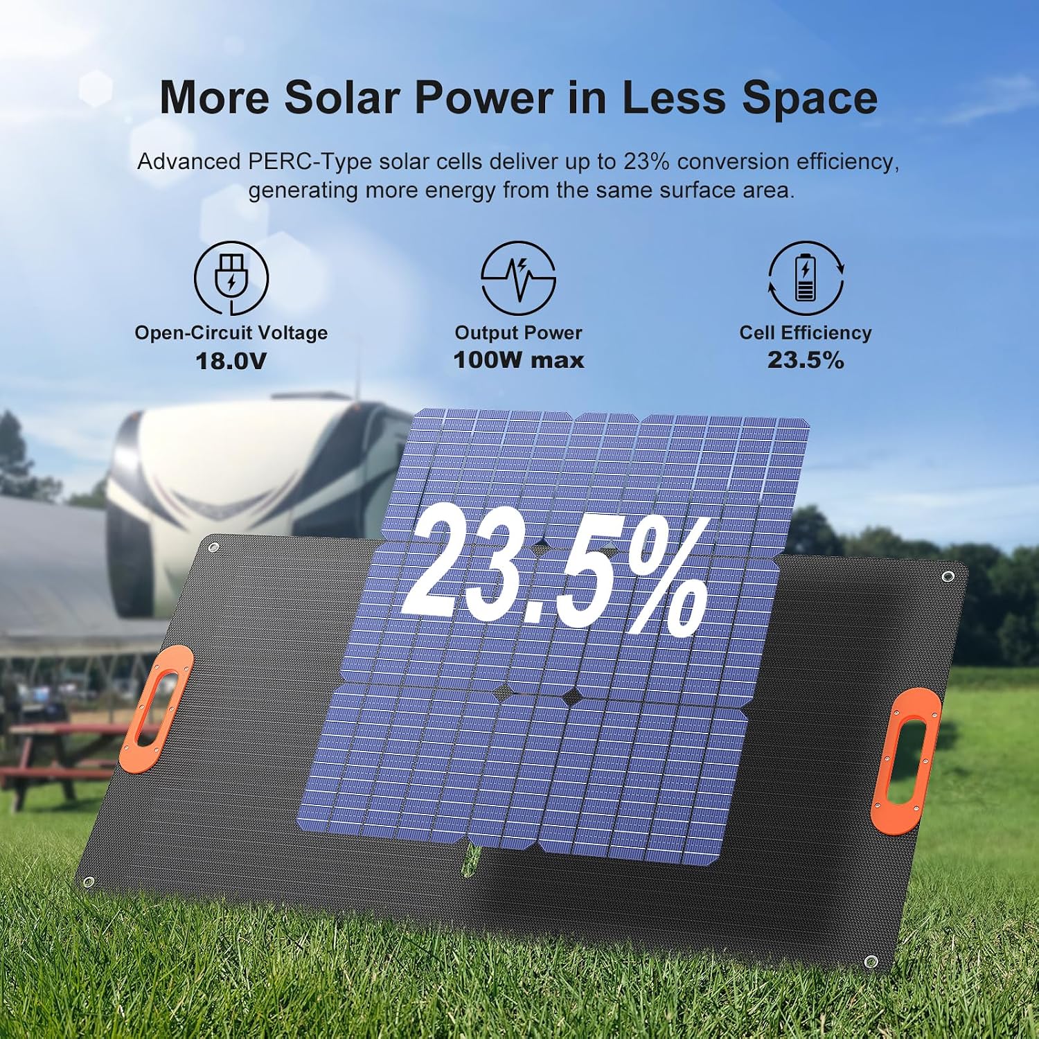 100W Portable Solar Panel, ETFE Foldable Charger, 23.5% Efficient | IP67 Waterproof ETFE One-Piece Lamination with