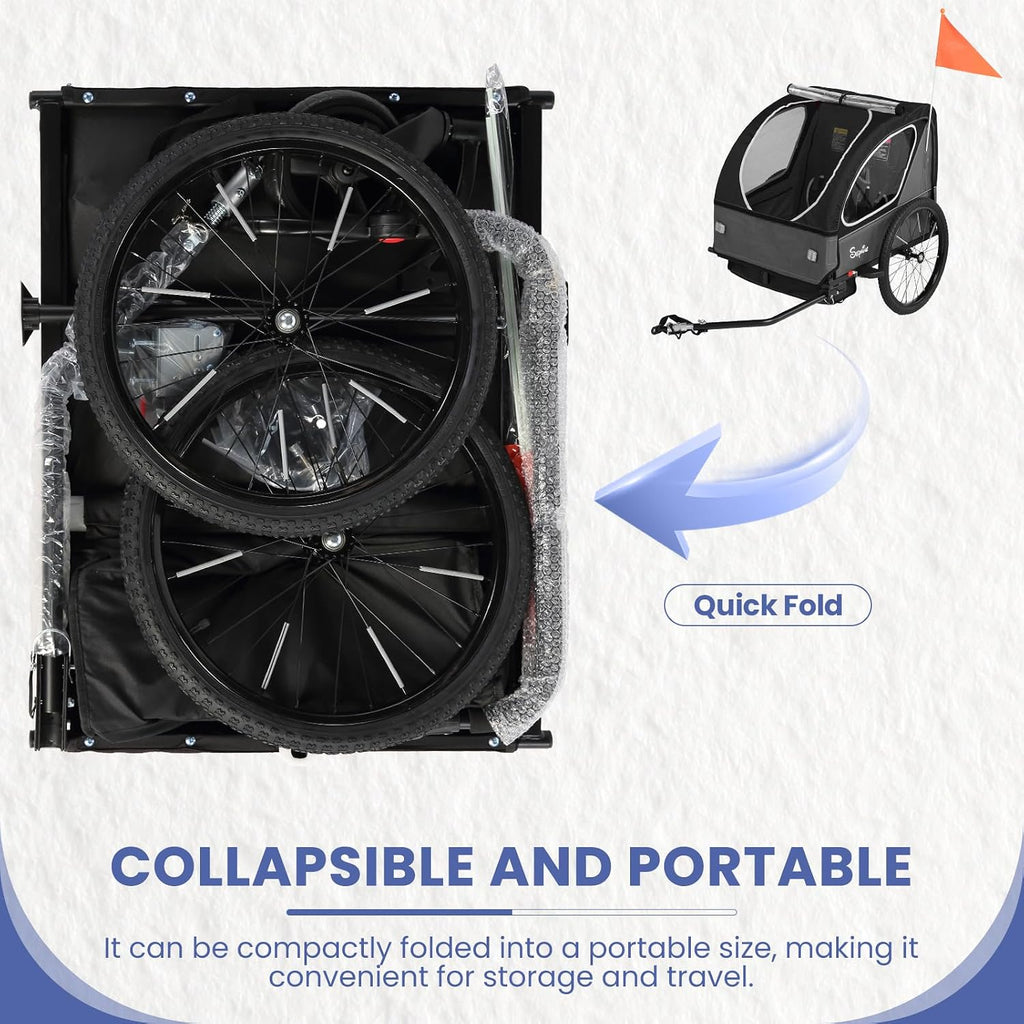 Kids Bike Trailer, 2 in1 Canopy Carrier Converts to Pushcart Suitable for 1 to 2 Toddlers, Kids, Quick Attach to