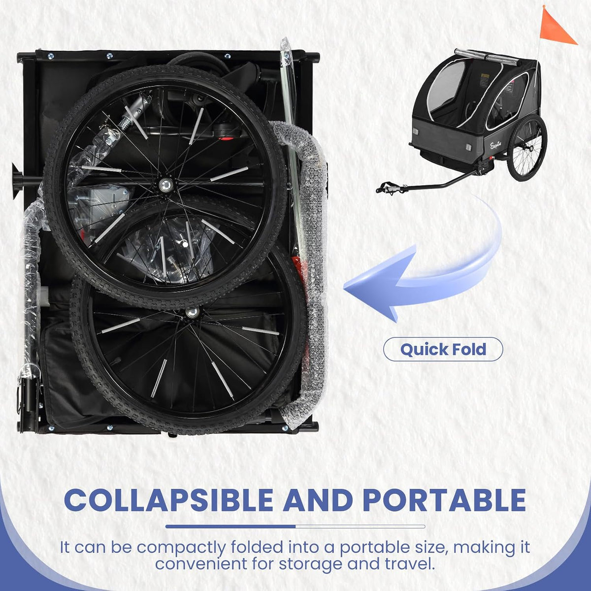 Kids Bike Trailer, 2 in1 Canopy Carrier Converts to Pushcart Suitable for 1 to 2 Toddlers, Kids, Quick Attach to