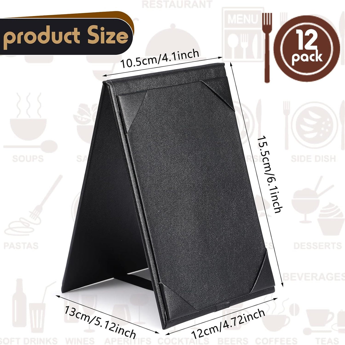 12 Pack Leather Table Tents Double Sided Menu Holders, 4 x 6 Inch