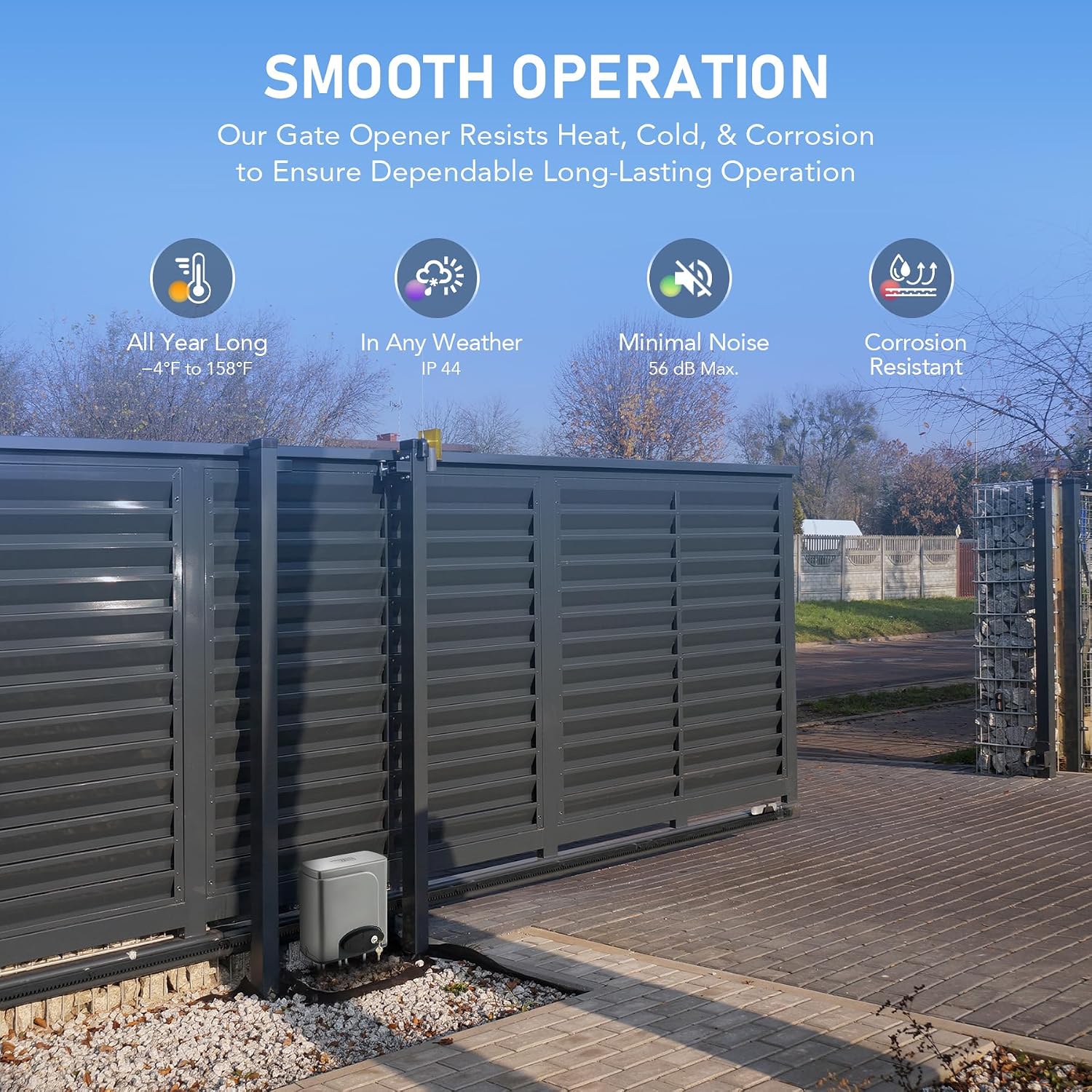 1400lb Rack Driven Sliding Gate Opener with Alarm System, 280W Automatic Gate Opener with Remote Controls, Electric
